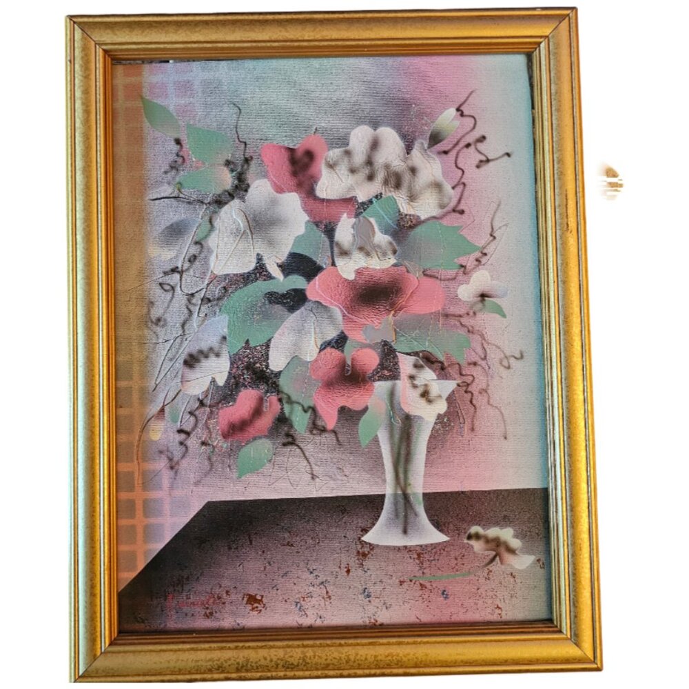 Artist Daniele Abstract Floral Oil Canvas Painting Reproduction w Gold Frame